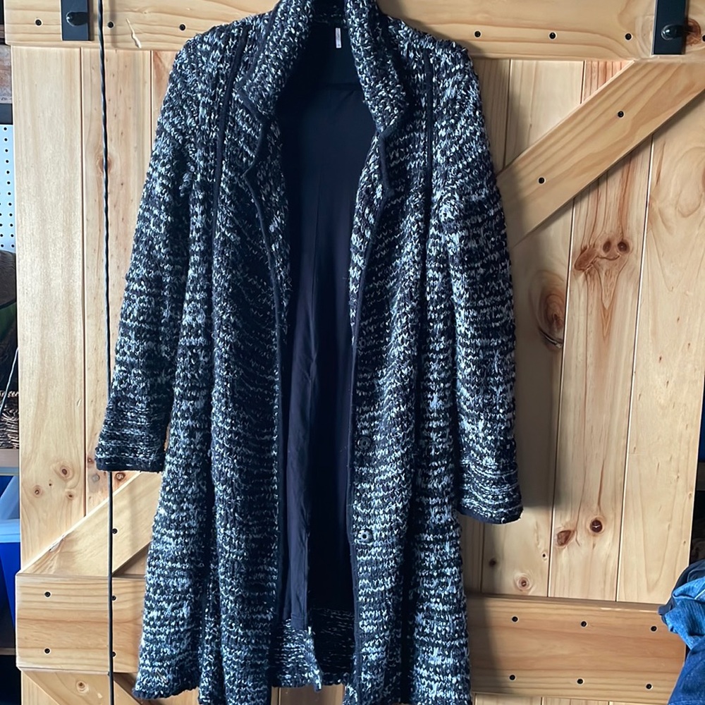 Free people duster sweater coat black and white size s